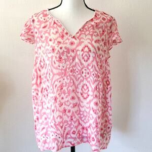 Nanette Lepore Blouse Women's L Pink Almond Blossom Ikat Print Summer Wardrobe